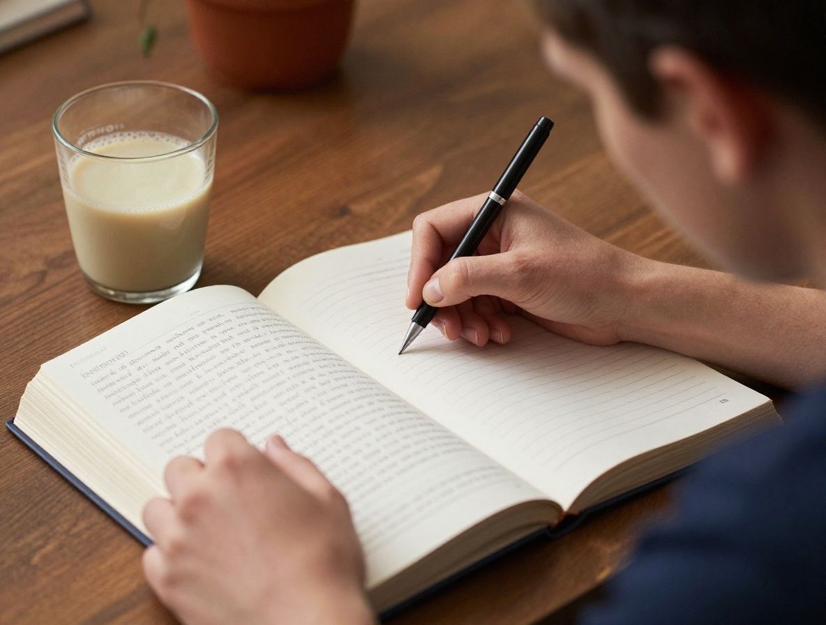 Otvorena knjiga o biologiji na stolu uz bilježnicu s ručno pisanim bilješkama, olovke i šalica zelenog čaja, toplo ambijentalnog svjetlo, studijska atmosfera