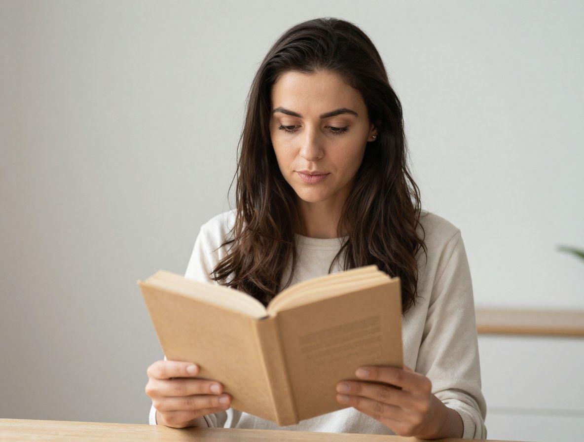 Mirna spavaća soba s posteljinom u neutralnim tonovima, prirodno difuzno jutarnje svjetlo kroz platnene zavjese, knjiga na noćnom ormariću, tiha i uredno složena atmosfera